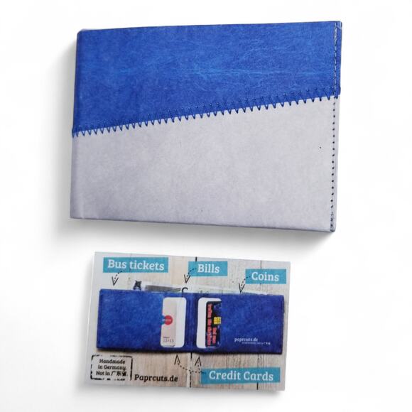 Paprcuts - from Berlin With Love Paper Tyvek Bi-Fold Wallet Blue White Stitched - Picture 5 of 6